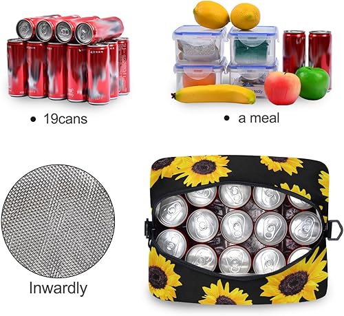Miniatura 4 de Bolsa de almuerzo aislada de girasoles, bolsa de almuerzo reutilizable, bolsa refrigerante para mujeres, caja de almuerzo para adultos con correa