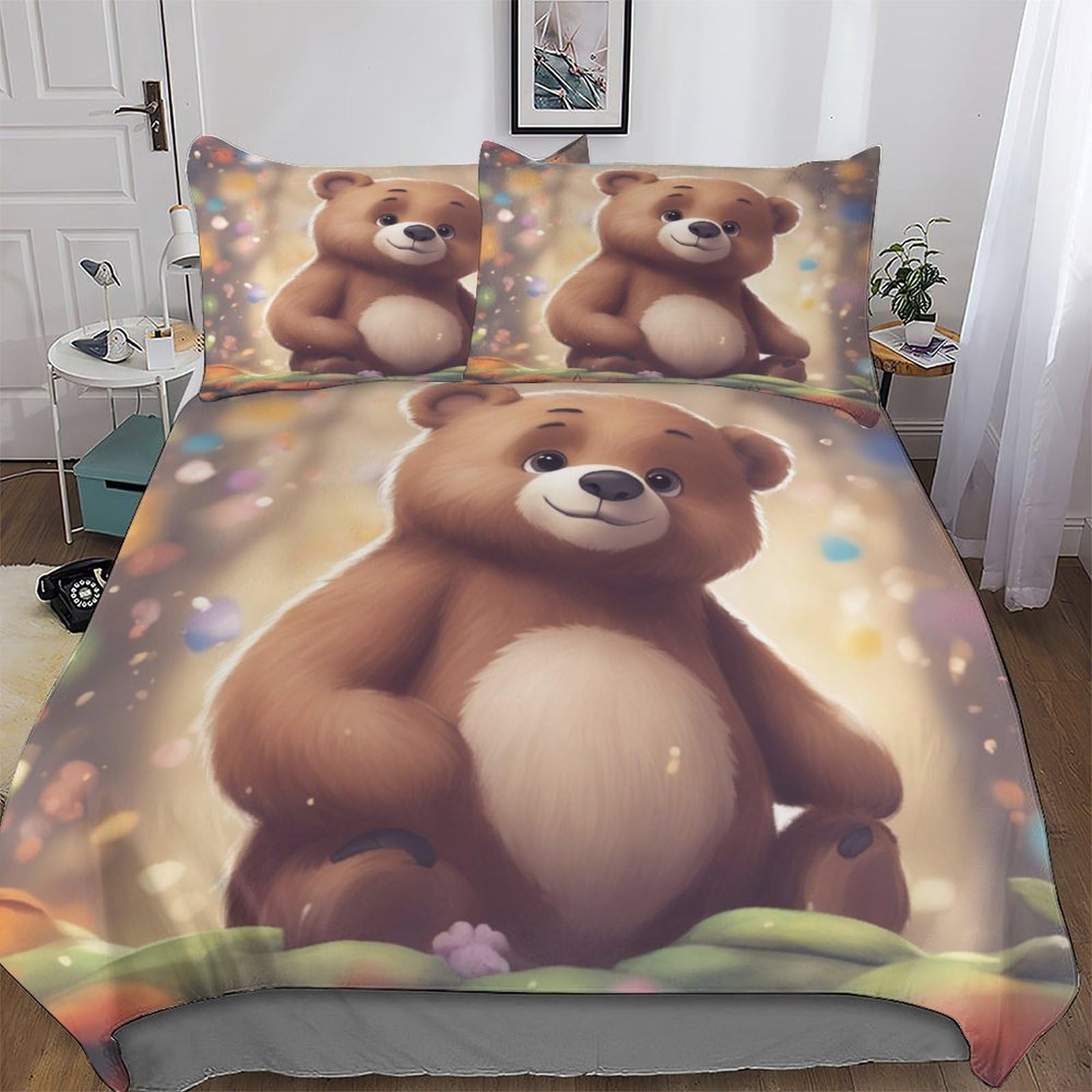 Housse de couette double ours 200x200cm parure de lit 3 pièces finitions haute qualité