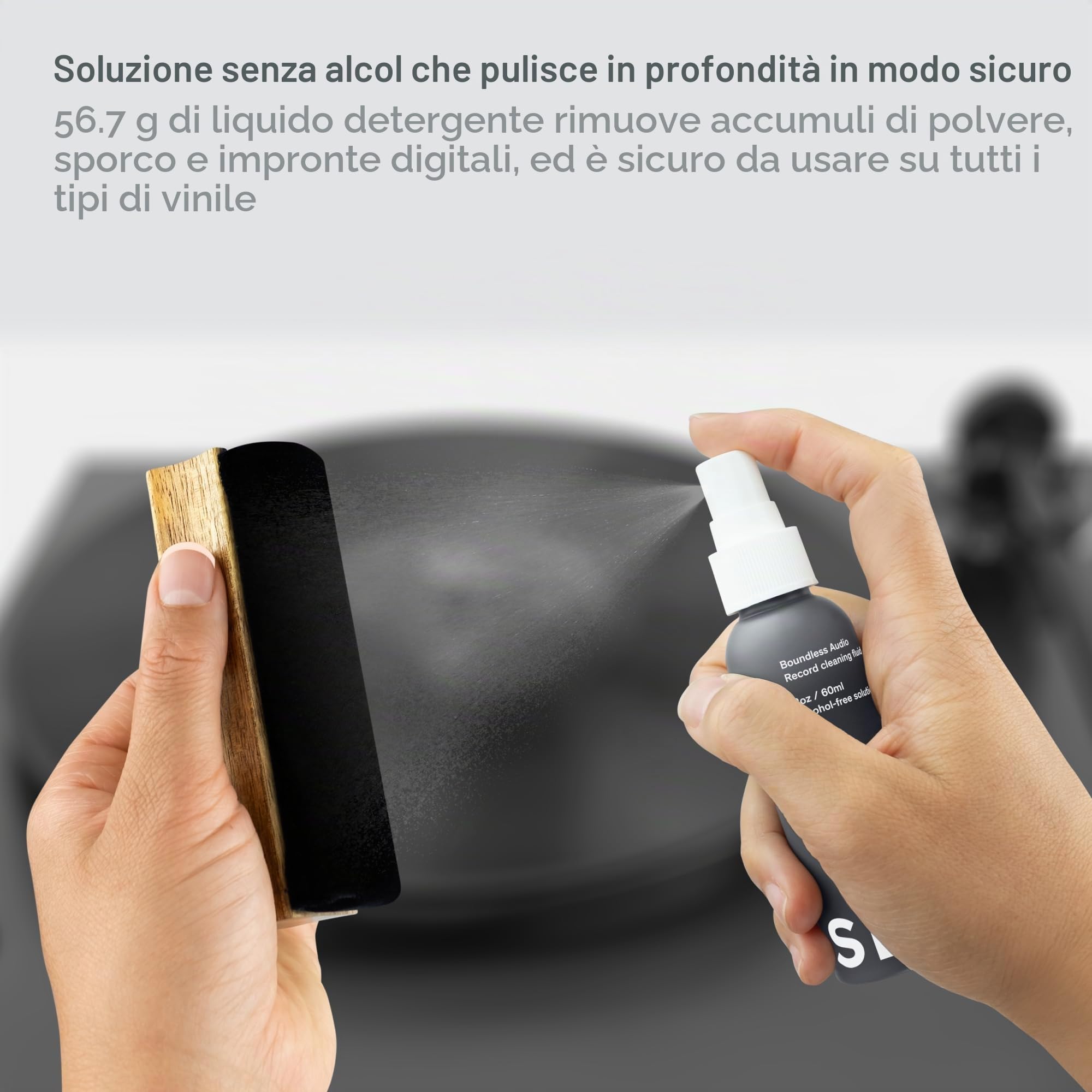 Boundless Audio Kit per la pulizia dei dischi in vinile, kit 5 in 1 per la pulizia dei vinili, include spazzola per dischi in velluto, detergente per pennino, soluzione detergente, spazzola in nylon e