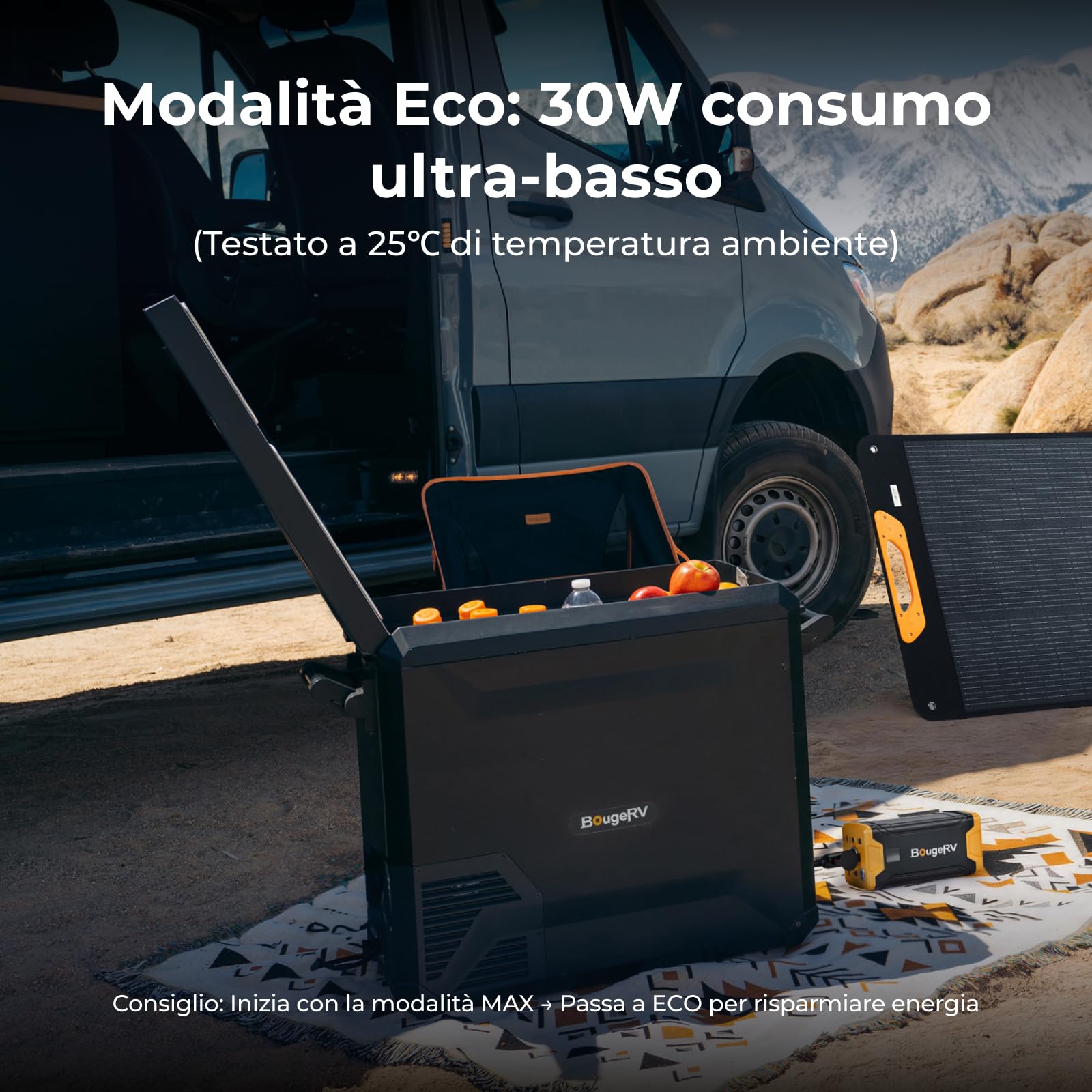 BougeRV Frigo a Compressore 47L, -20°C, Cestello Integrato | Frigorifero Auto 12V/230V, Refrigeratore Portatile, Congelatore da Campeggio, IPX4, Controllo App, Viaggi, Barca e Pesca