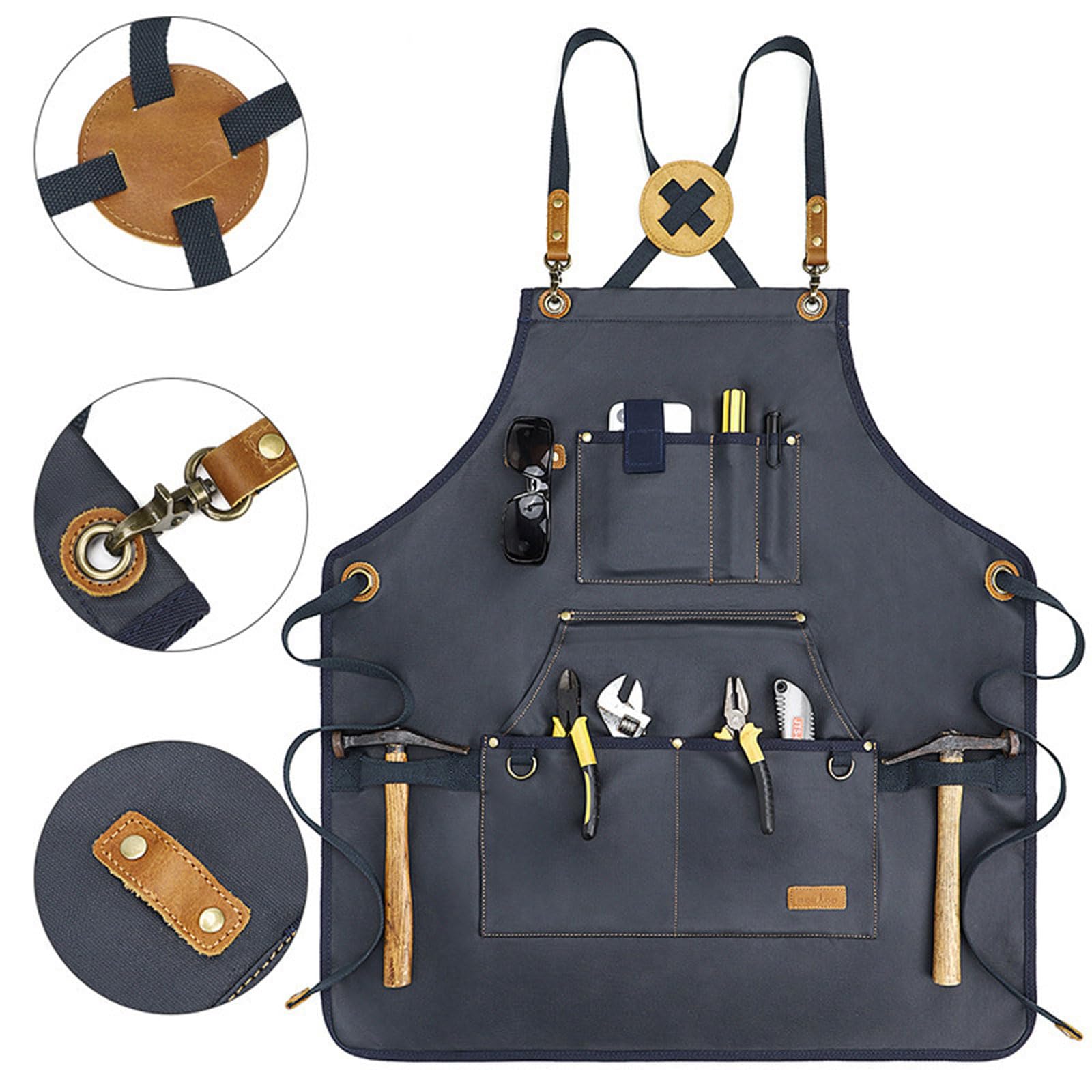 Tela Grembiuli,Lavoro Grembiuli per Uomini Donne,Regolabile Cuoco Grembiuli con 3 Tasche,Grembiule per Cottura Pittura,Impermeabile Grembiule da Giardinaggio,con Cinturino Posteriore