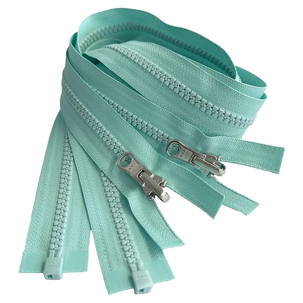 2pcs YKK #5 Molded Plastic Reversible Slider Inside/Outside Medium Weight Sport Jacket Zipper Separating Aluminum Pull Color Turquoise #533W - Choose