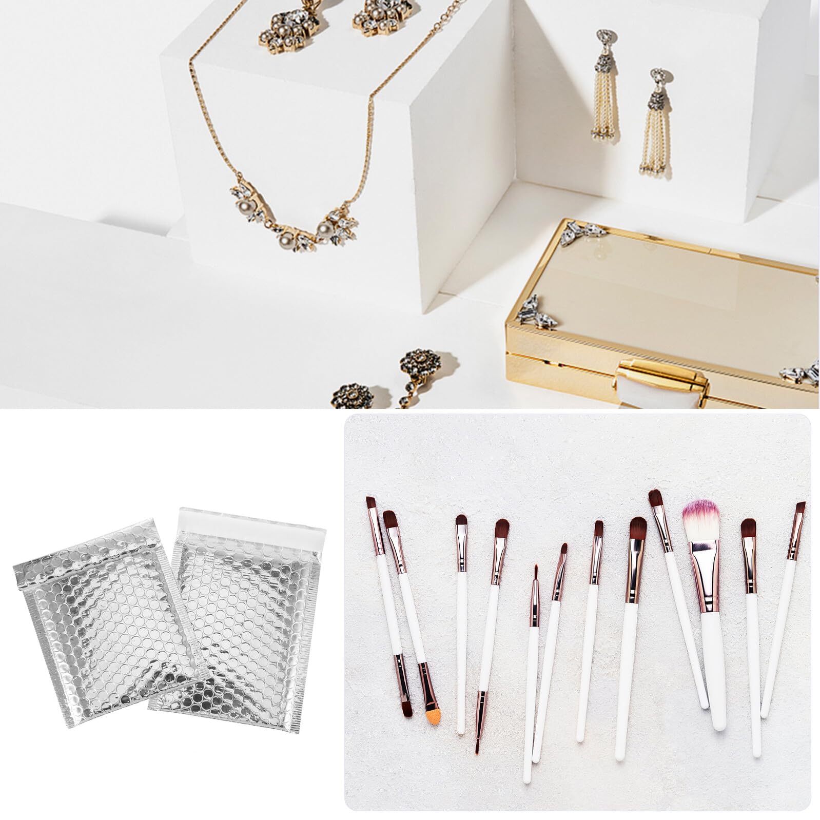 100 Pezzi Buste Imbottite Argento in Makrofol con Cuscinetti D'aria Resistenti All'acqua per Uffici e Confezionamento Chiusura Autoadesiva per Accessori Moda e Strumenti Make Up