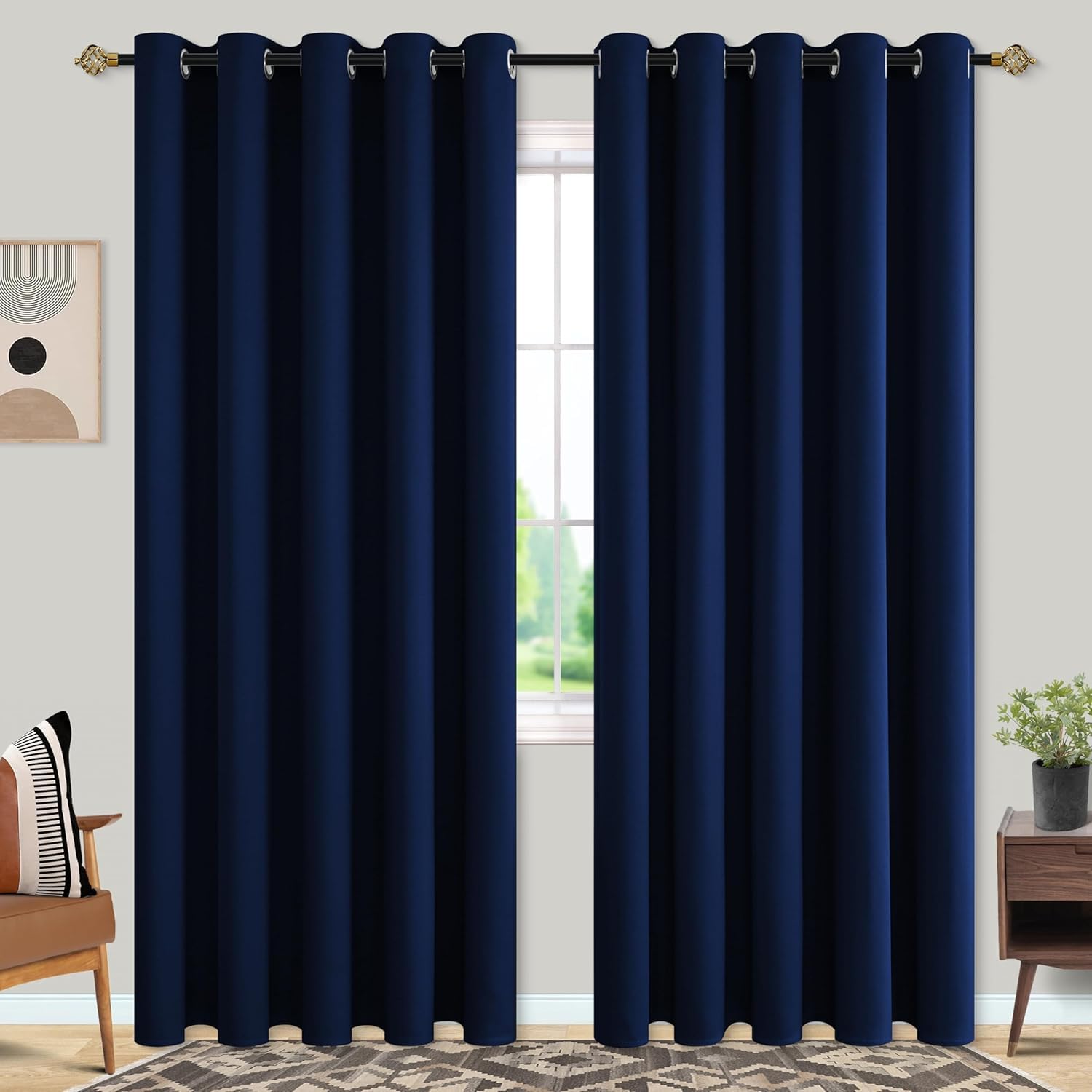 Mrs.Naturall Navy Blue Curtains 72x96 Inches Long for Dining Room 2 Panels Blackout Room Darkening Curtain for Bedroom