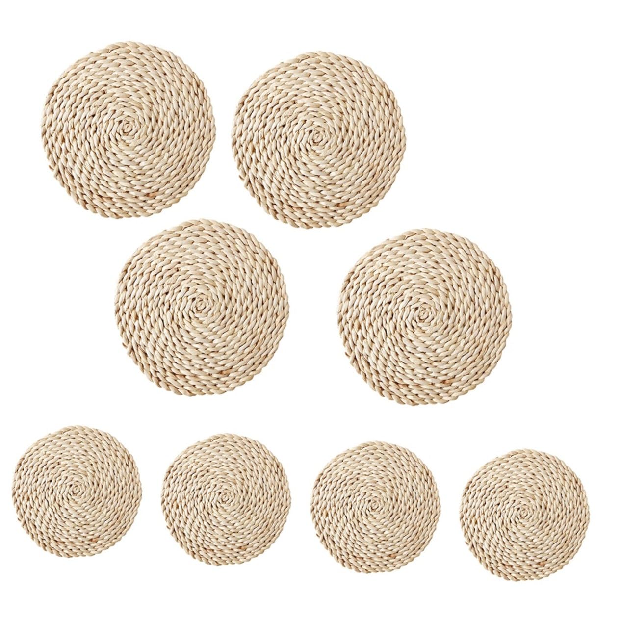 Mikinona 8 pièces Set Table Paille Naturelle Isolants Thermiques Épais Protège-Table Ronds pour Tasses Bols et Assiettes Usage Maison