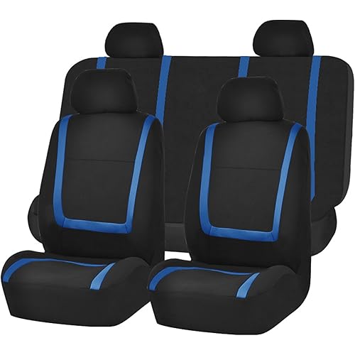 FH Group FB032BLUE114 Blue Unique Flat Cloth Car Seat Cover (w. 4 Detachable Headrests and Solid Bench)