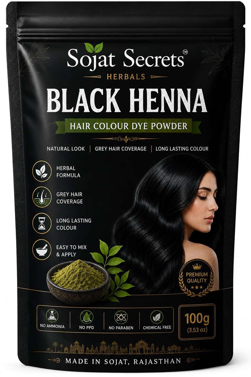 Black Henna Hair Colour Dye Powder 100g | Black Hair Color for Men & Women | Grey Hair Coverage | Long Lasting Hair Dye Powder | Easy to Apply-picture-27