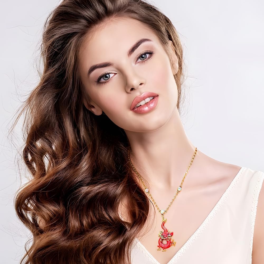 Superchic Dragon Earring Handmade Bold Statement Red Enamel Dangle Gothic Dragon Leverback Embedded with Austrian crystals in 24K Gold plating for Party Festival