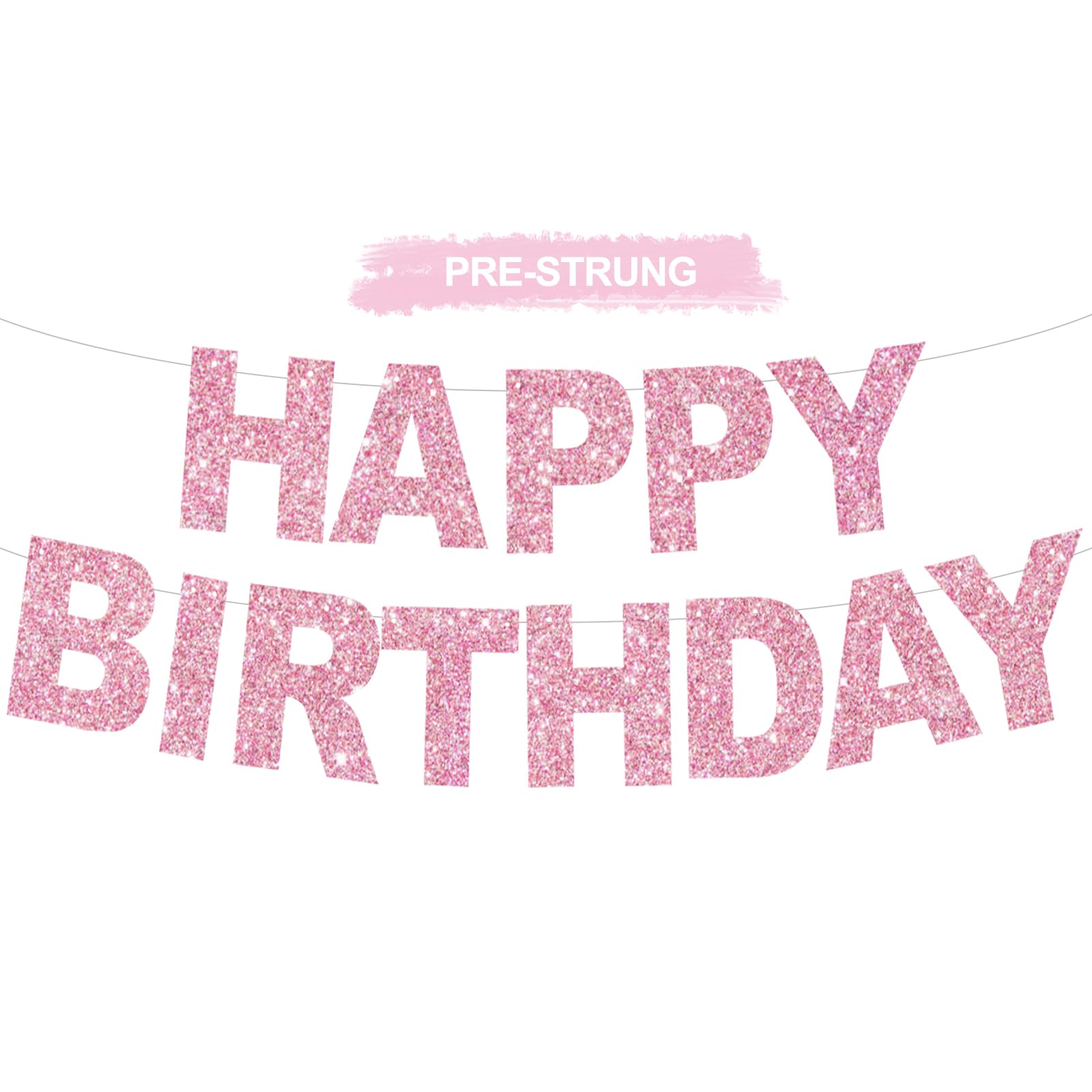BEISHIDA Pink Happy Birthday Banner - Pre-Strung,No DIY Party Decorations - Happy Birthday Sign - Birthday Banner for Women, Kids - Backdrop