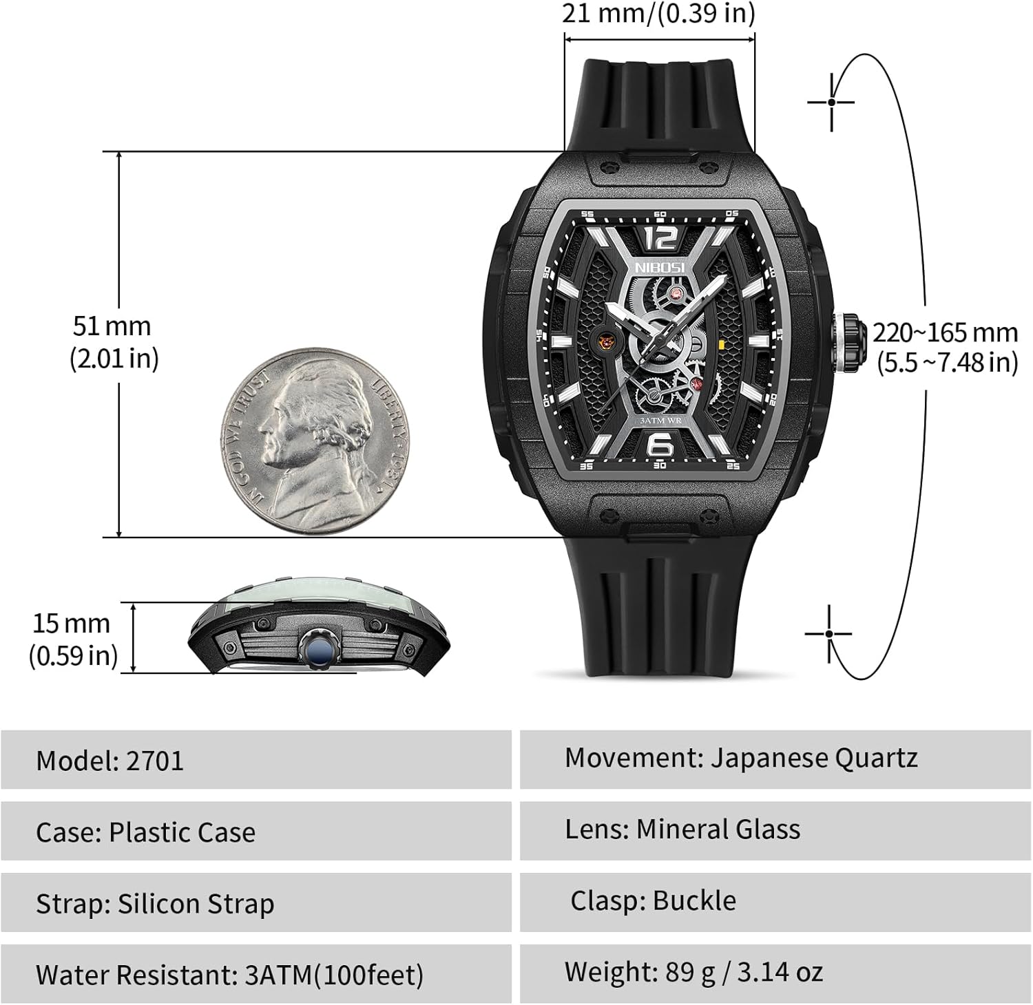 NIBOSI Watches for Men Silicon Strap Wrist Watch Waterproof Unique Fashion Casual Men's Watches - Image 3