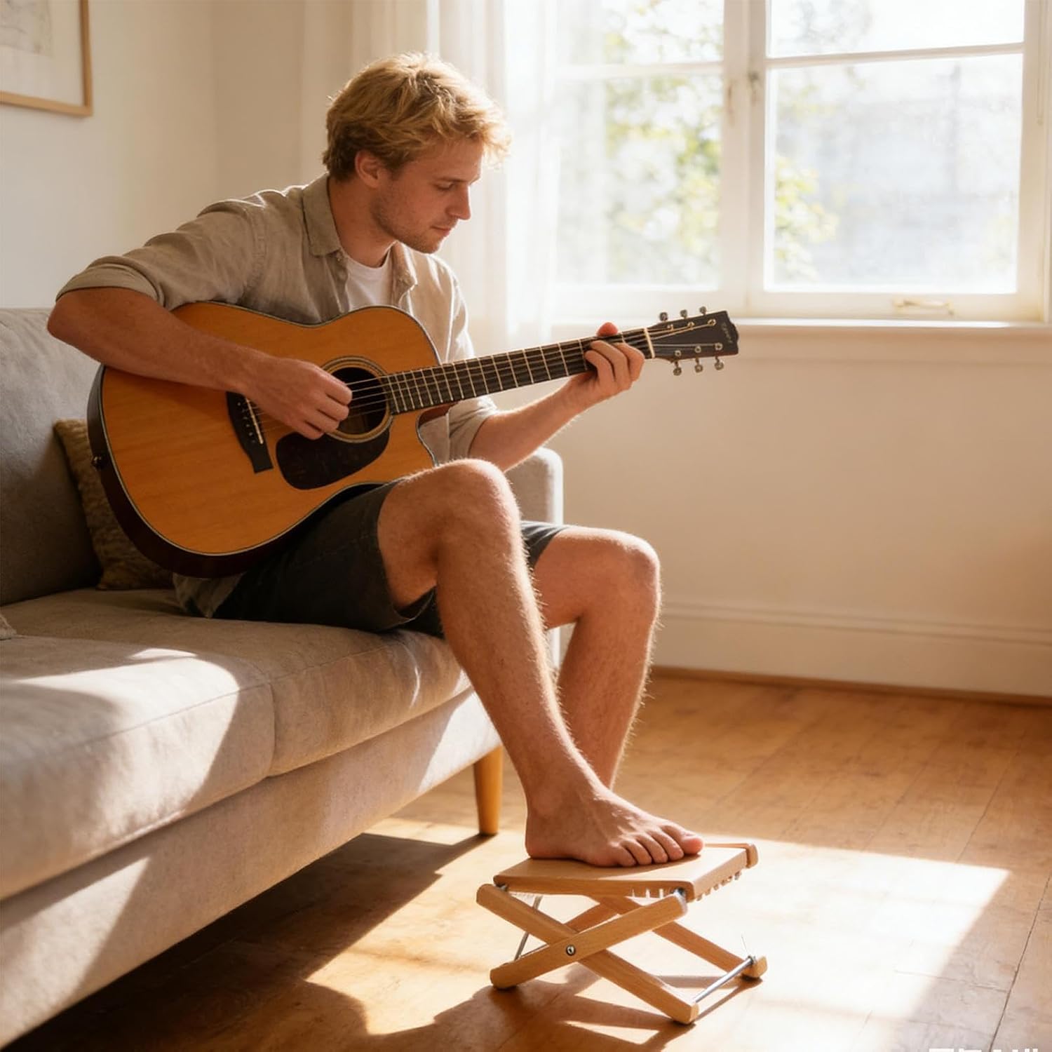 Guitar Foot Stool, Height Adjustable Wooden Foot Stool, Guitar Leg Rest Step with Sturdy Construction, Compact Music with Durable Design, Adults Players Musicians Home Studio Stage