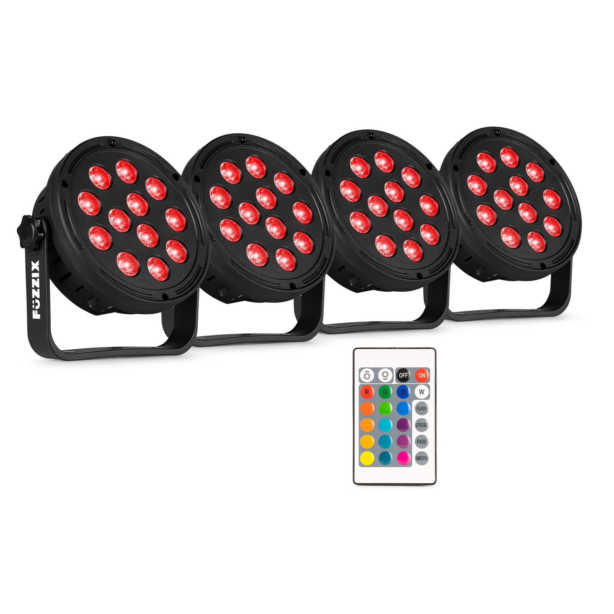 Set De 4 Focos LED RGB Fuzzix Comet M12 - Con Mando A Distancia, Efectos Automáticos, Ideal Para Fiestas Y Eventos