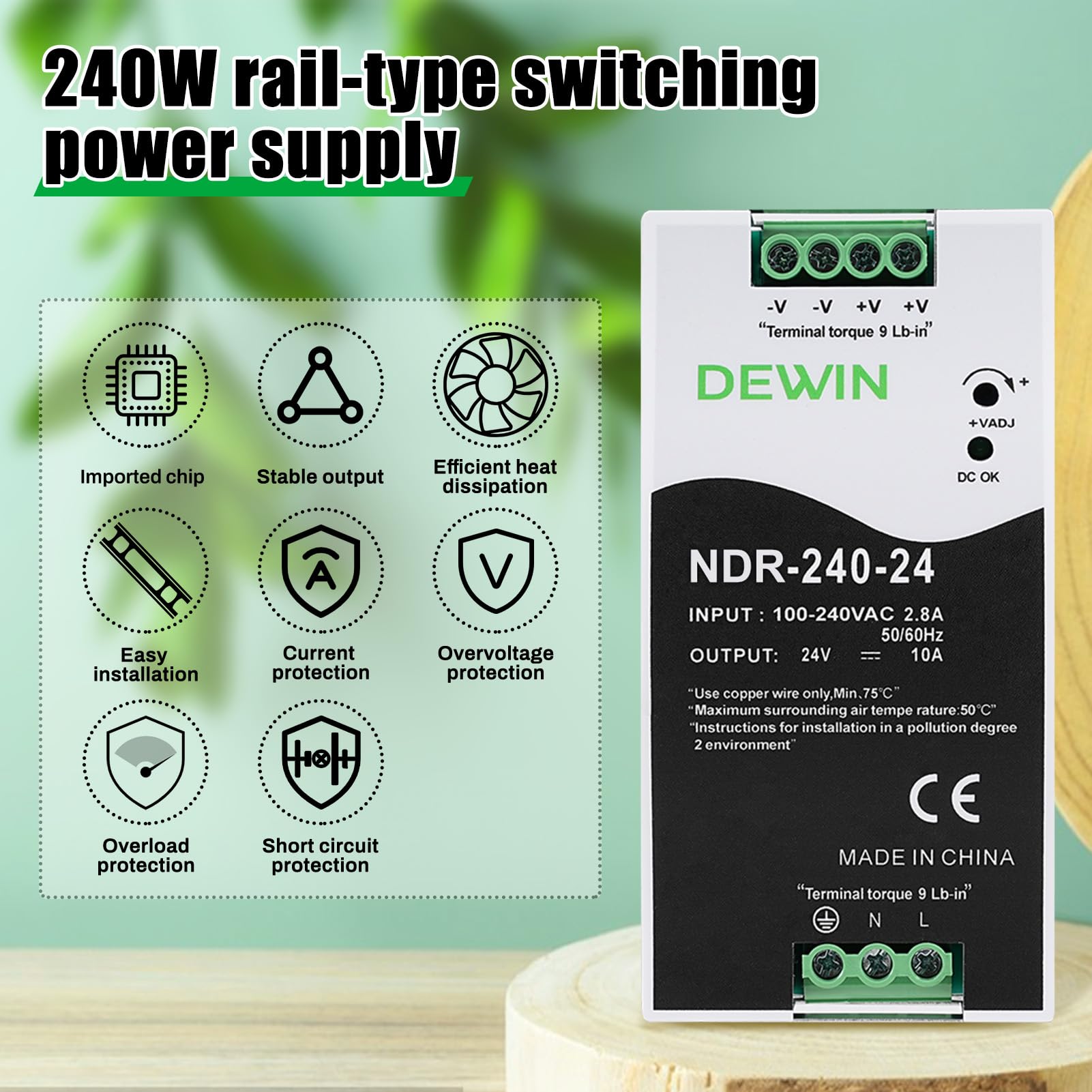 Fuente de alimentación carril DIN 24V 10A 240W transformador din rail Entrada AC100-240V 2.8A salida DC 24V 10A fuente de alimentacion DIN Rail industrial NDR-240-24
