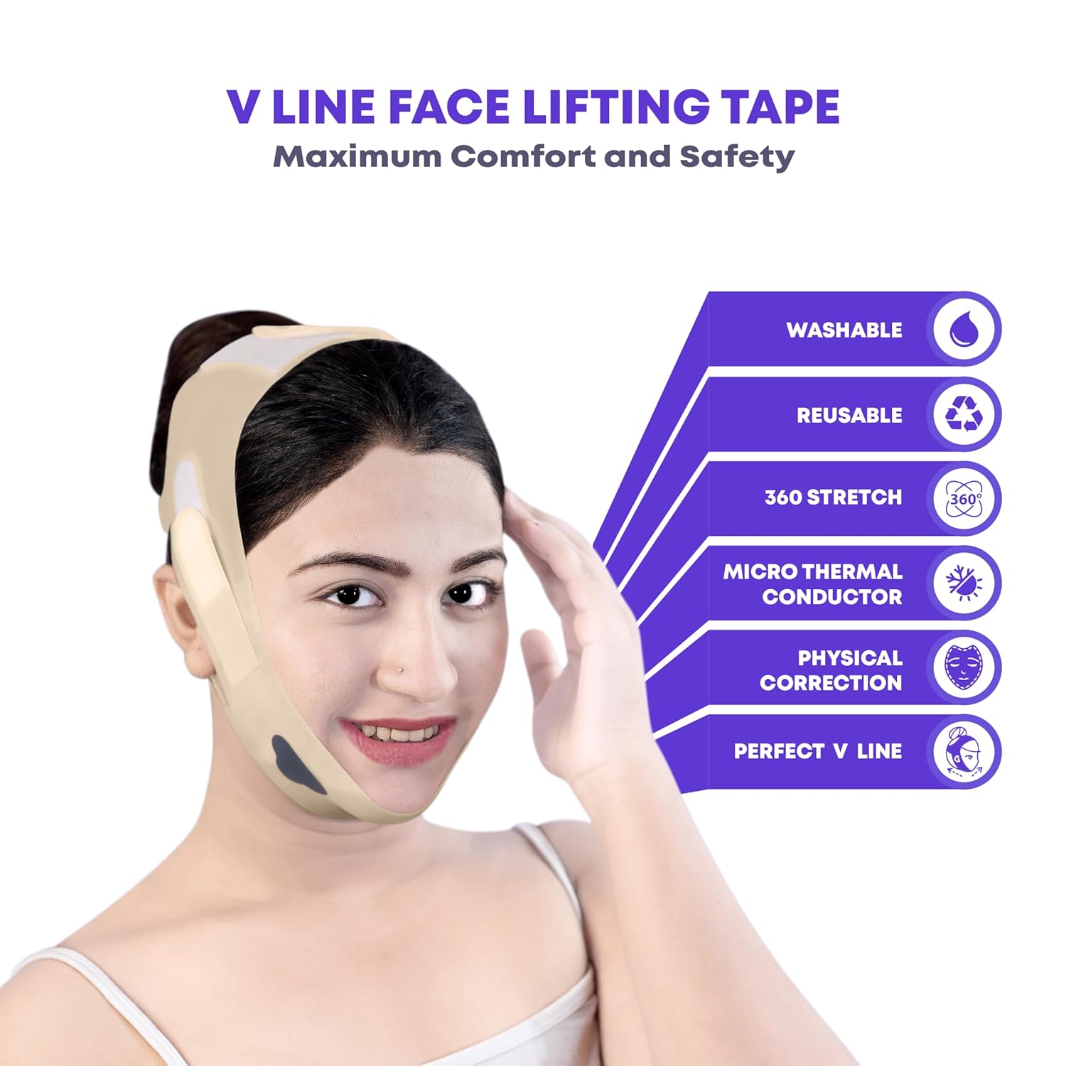 Silicone V Line Face Lifting Mask with Adjustable Double Chin Strap for Women