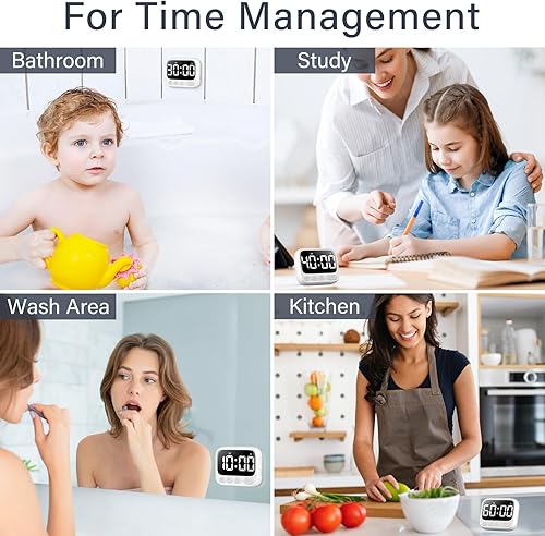 Miniatura 6 de Temporizador de ducha impermeable para baño, temporizador digital para montaje en pared, estudio con soporte plegable, cronómetro de cuenta