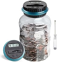 VCERTCPL Large Digital Piggy Bank Coin Counter with LCD Display - 1.8L Capacity for All US Coins, Blue Savings Jar for Kids & Adults