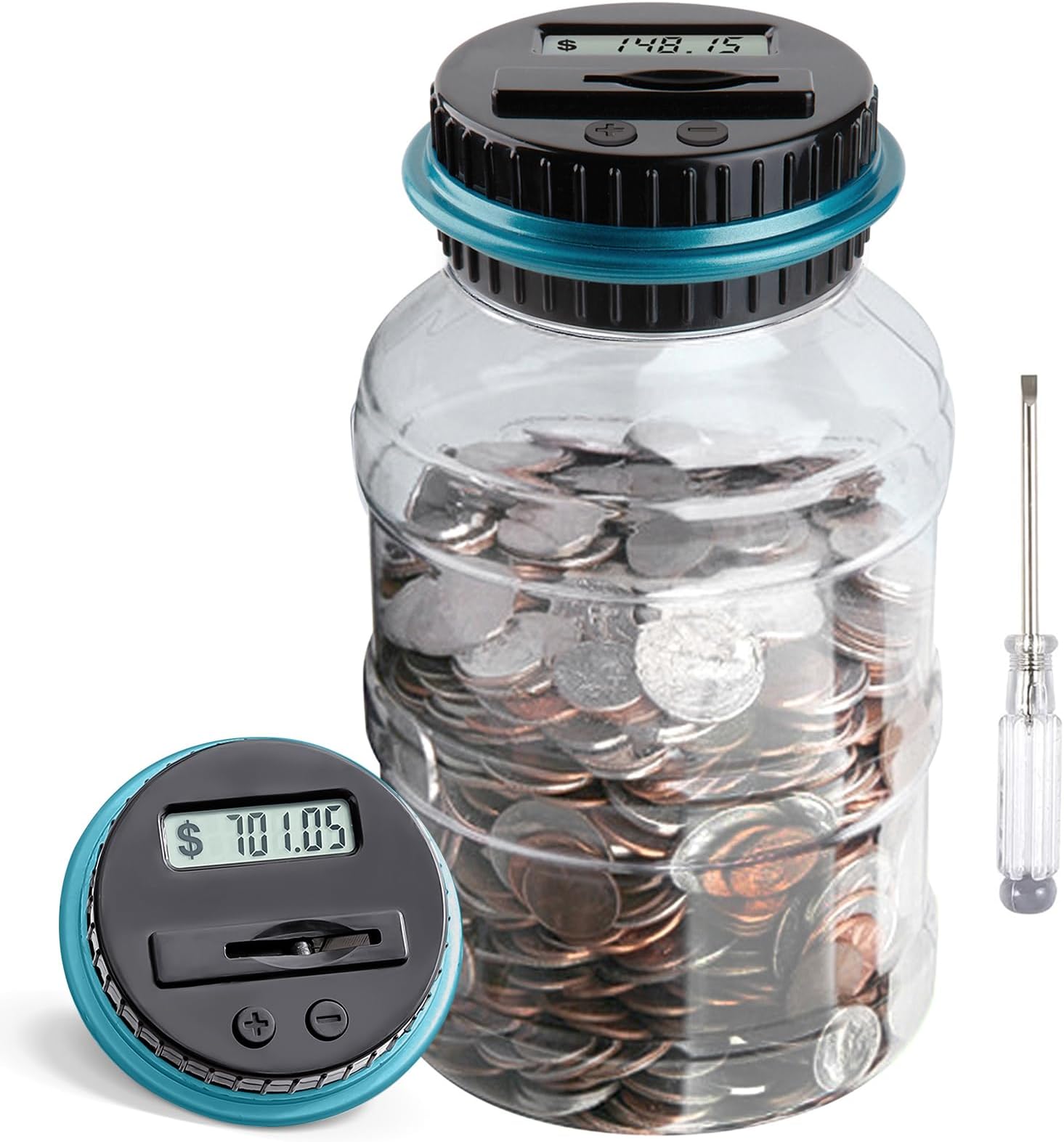 Vcertcpl Digital Coin Bank, Coin Piggy Bank with LCD Counter, Money Change Jar, Digital Counting Coin Bank for Kids Adults Boys Girls Powered by 2 AAA Batteries（Not Included）
