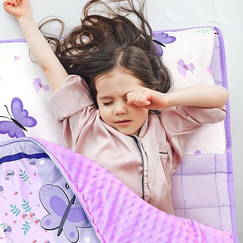 Miniatura 5 de Tapete para siesta para niños pequeños con almohada para niños, saco de dormir rosa, tapete para siesta para guardería, guardería, 55.1 x 22.8