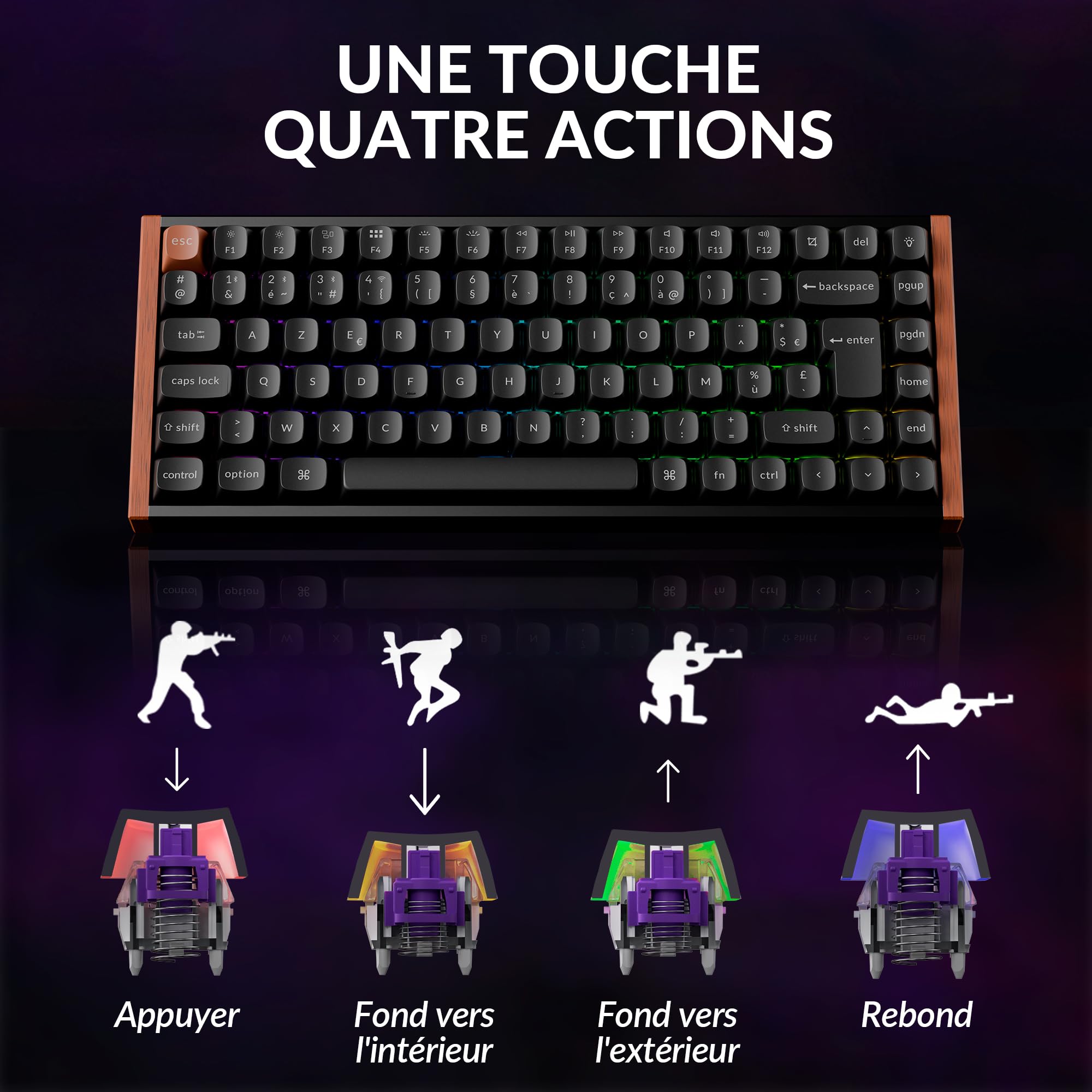 Keychron K2 HE Clavier sans Fil 2,4 GHz, 75% Clavier Gamer AZERTY Français, RGB, Hot-Swap, QMK/Via, Interrupteurs Magnétique Gateron À Double Rail Nebula pour Mac/Windows, Édition spéciale - Noir