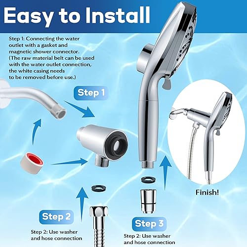Miniatura 4 de Cabezal de ducha filtrado con mano, 10 modos de pulverización, cabezal de ducha de mano de alta presión con filtro y manguera de 59 pulgadas, varita