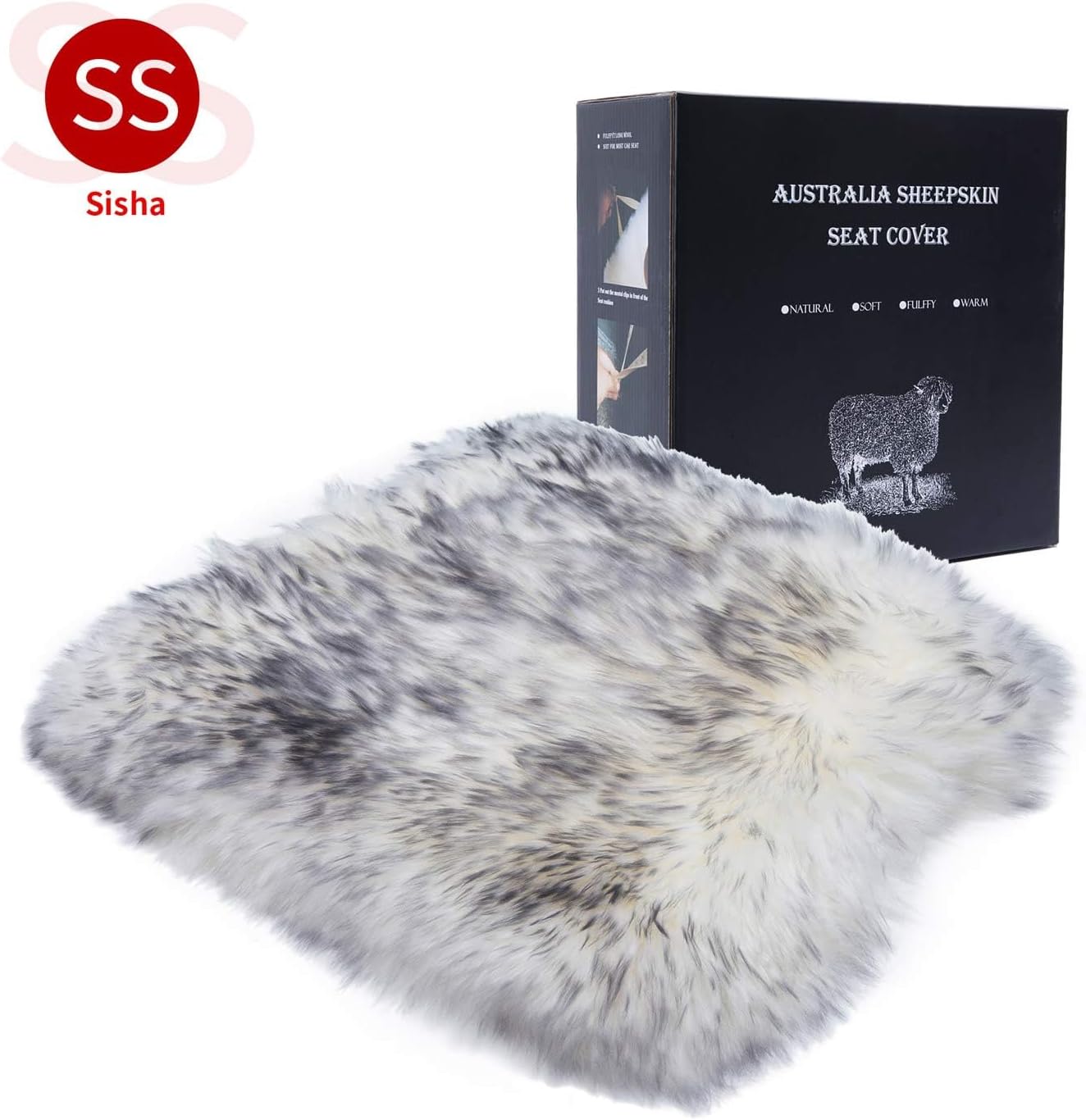 Winter Warmth: Universal Sheepskin Seat Cushion Cover - Natural Wool, for Cars, Trucks, SUVs & Vans - Cozy & Stylish Driving Companion Front Grey Tips