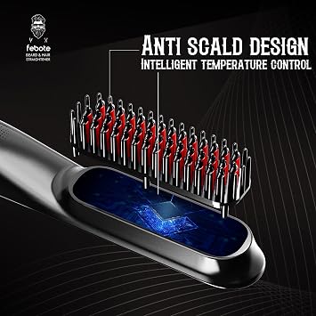 Innovation Beard&Hair Straightener for Men w/Natural Boar Bristle Brush, Pear Wood Comb, Mustache Scissors and Travel Bag, Professional Beard Care Set for Him, Men's Fashion and Grooming Gifts