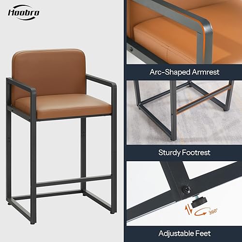 Miniatura 8 de HOOBRO Juego de 2 taburetes de bar de 26 pulgadas de altura de mostrador con tapizado de poliuretano, taburetes de desayuno con reposabrazos y