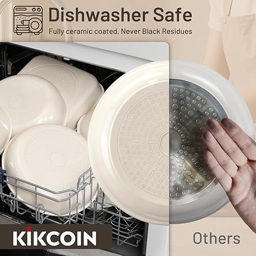 Miniatura 4 de Kikcoin - Juego de ollas y sartenes de cerámica antiadherente - Juego de utensilios de cocina con mango desmontable - Juego de cocina apilable de 25