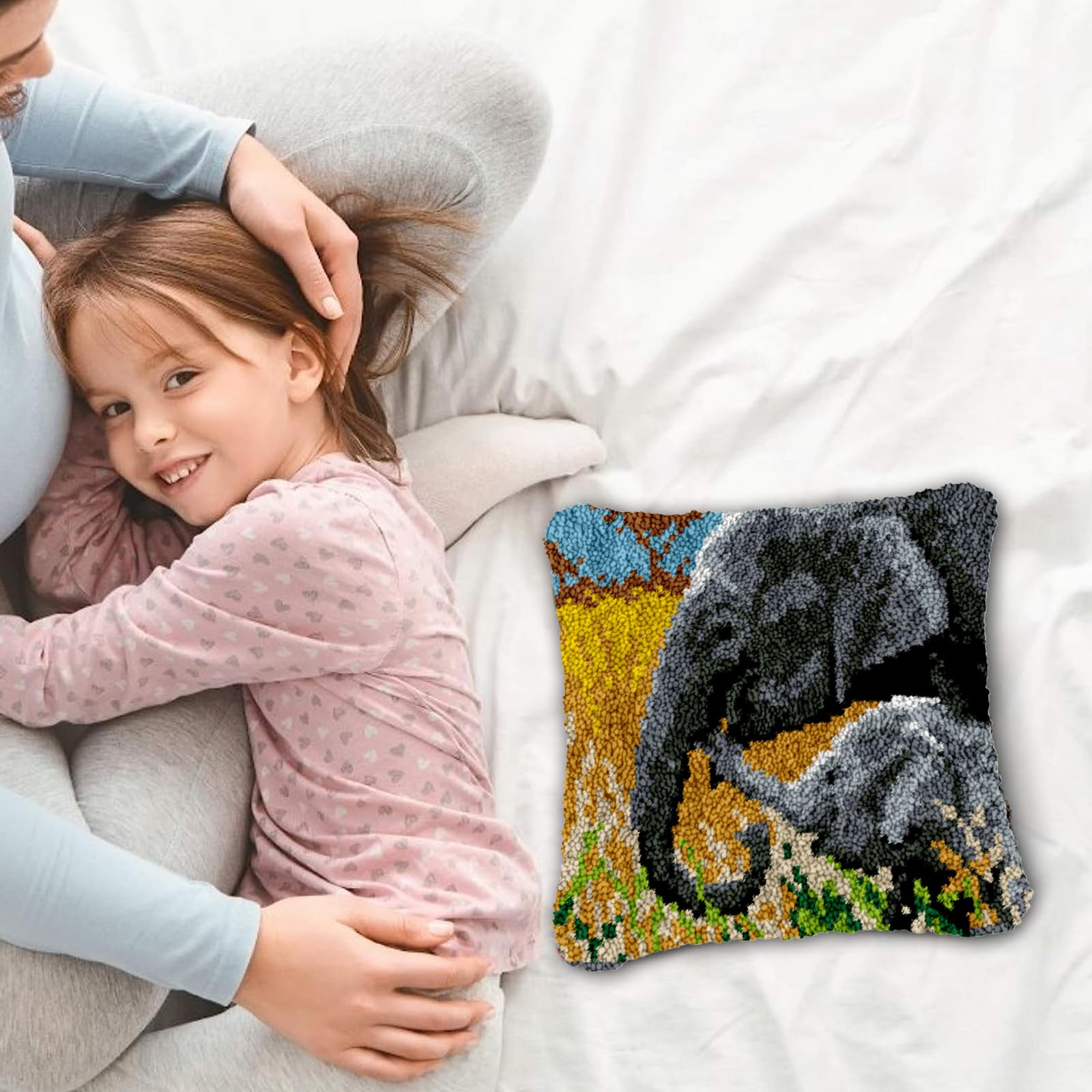 DIY Knüpfkissen Set Kuh Design - Kreativset Für Erwachsene & Kinder 43x43cm