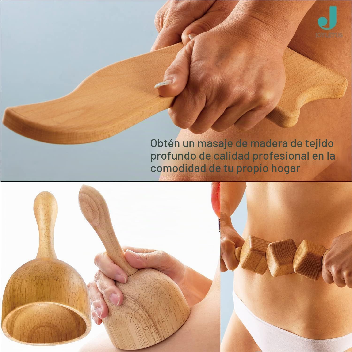 Herramientas de masaje de terapia de madera para contornear el cuerpo, kit de 6 piezas de meroterapia con masajeador de drenaje linfático, alivio del dolor, rodillo de herramientas de escultura