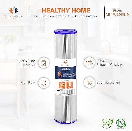 Miniatura 4 de Aquaboon Cartucho de repuesto de filtro de agua de sedimento plisado de 20 x 4.5 pulgadas  Filtración de sedimentos para toda la casa  Compatible