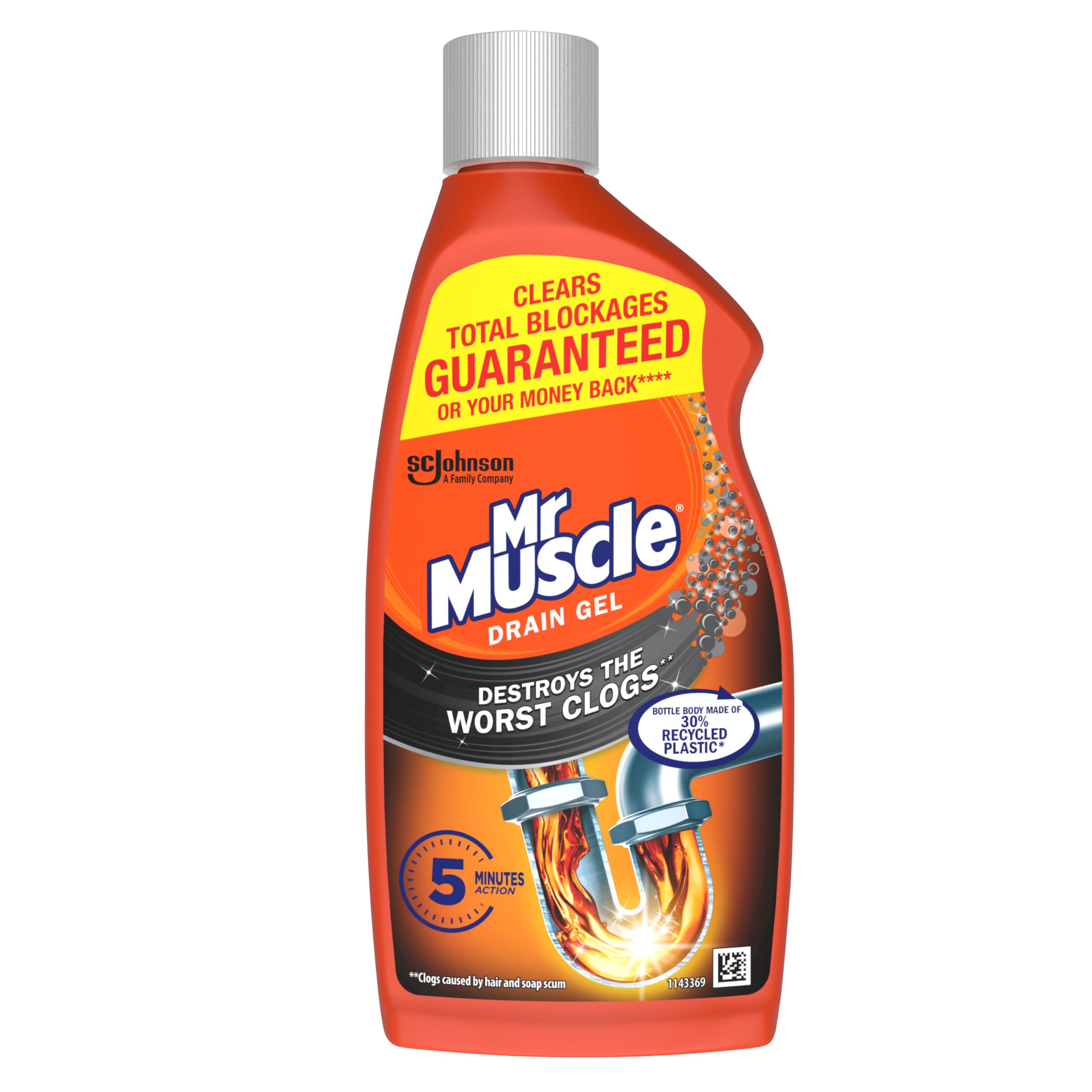 Mr MuscleDrain Unblocker, Sink & Drain Cleaner, Fast Acting Heavy Duty Drain Gel, Dissolves Clogs, Works 3x Better Than Bleach, Safe for All Pipes, 500ml