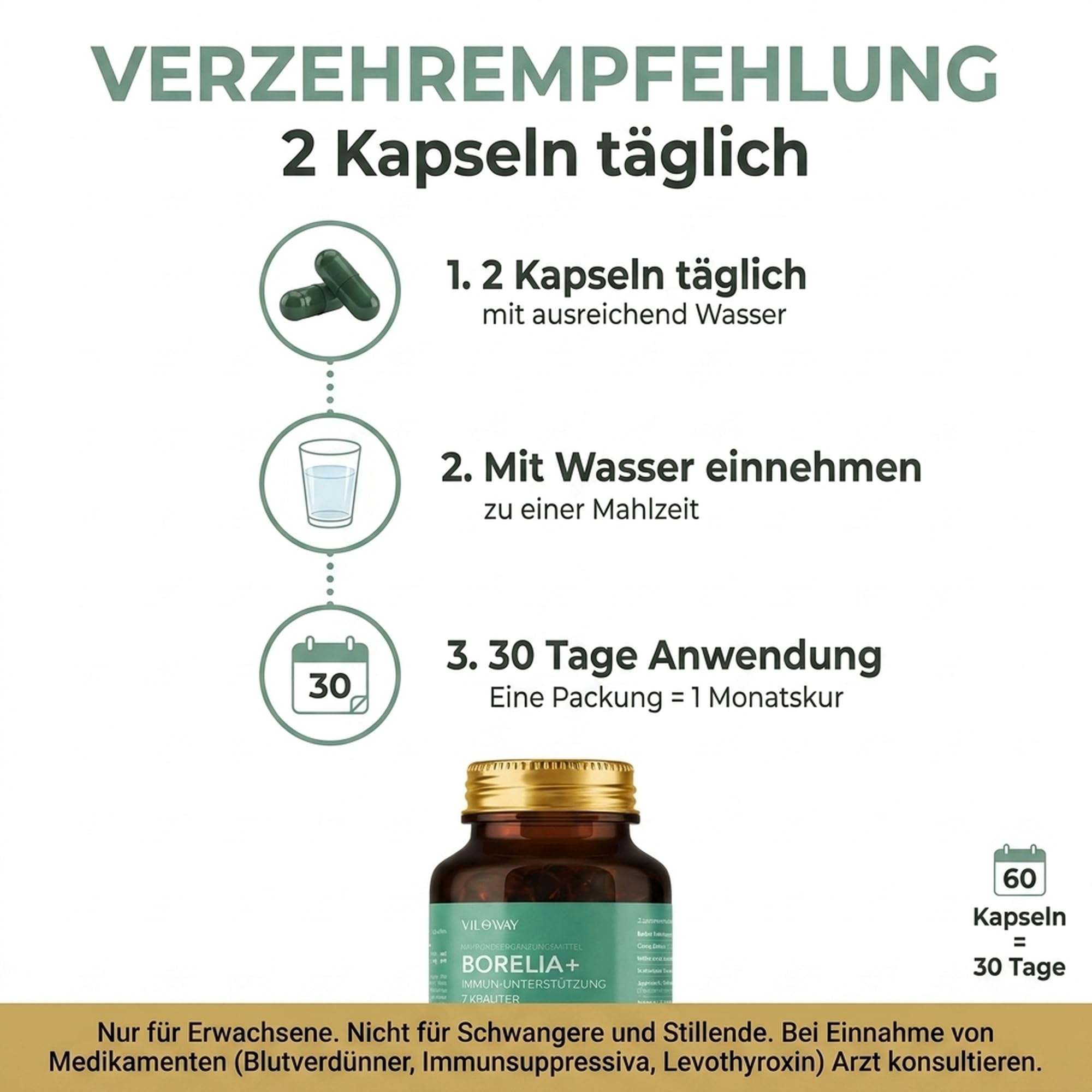 Borelia+ 7-Kräuter Komplex hochdosiert - Zistrose, Baikal-Helmkraut, Andrographis, Katzenkralle, Wilde Karde & Polygonum - DER 10:1 Extrakte mit Baicalin - 60 vegane Kapseln