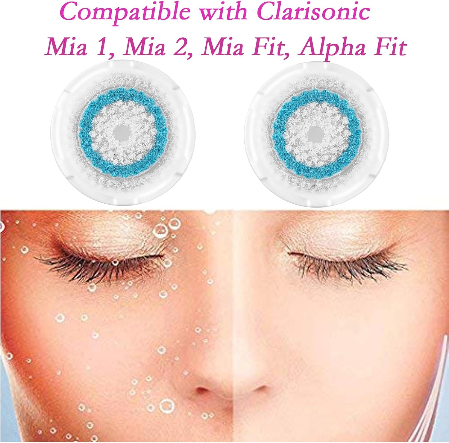 Azonbey Clarisonic Brush Head Replacements Compatible with Clarisonic Mia 1, Mia 2, Mia Fit, Alpha Fit, Smart Profile Uplift and Alpha Fit, Facial Cleansing Brush Head, Soft Bristles (Blue-2Pack)