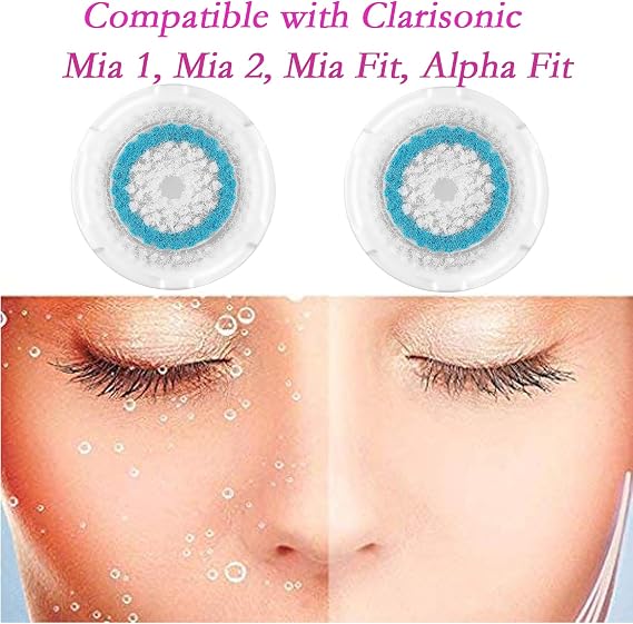 Azonbey Clarisonic Brush Head Replacements Compatible with Clarisonic Mia 1, Mia 2, Mia Fit, Alpha Fit, Smart Profile Uplift and Alpha Fit, Facial Cleansing Brush Head, Soft Bristles (Blue-2Pack)