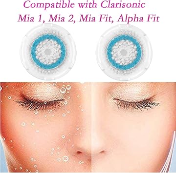 Azonbey Clarisonic Brush Head Replacements Compatible with Clarisonic Mia 1, Mia 2, Mia Fit, Alpha Fit, Smart Profile Uplift and Alpha Fit, Facial Cleansing Brush Head, Soft Bristles (Blue-2Pack)