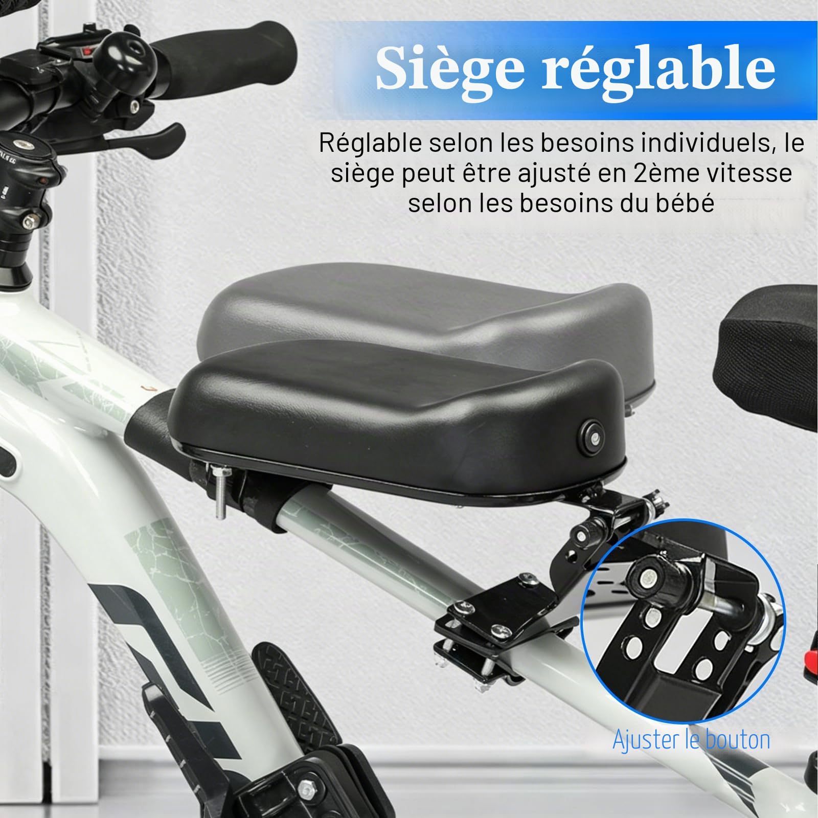 BORDEAG Siège enfant de vélo avant - Siège de vélo monté à l'avant - Pour enfants de 1 à 8 ans - Siège de vélo avant amovible - Pour les excursions en famille