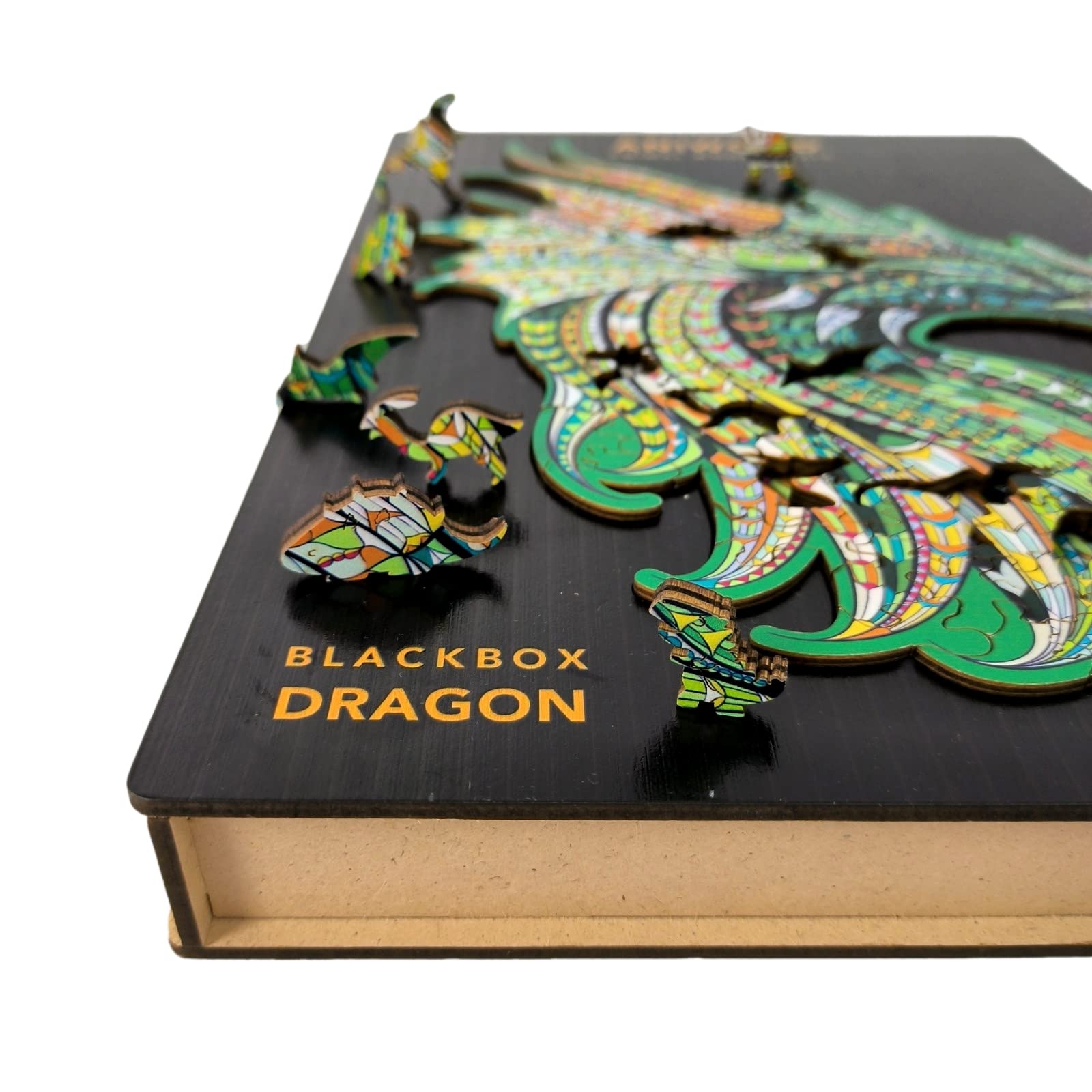 Aniwood drewniane puzzle w kształcie zwierząt Wieczko z wytłoczeniem w rozmiarze puzzli Zawiera unikalne elementy z kształtami zwierząt (rozmiar M, smok)