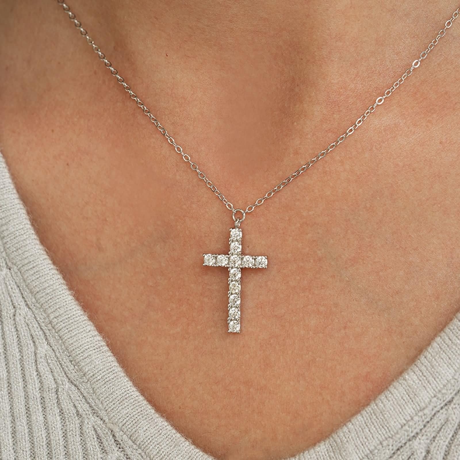 Collar de oro de 9 quilates con moissanita para mujer, collar de cruz de oro real para esposa