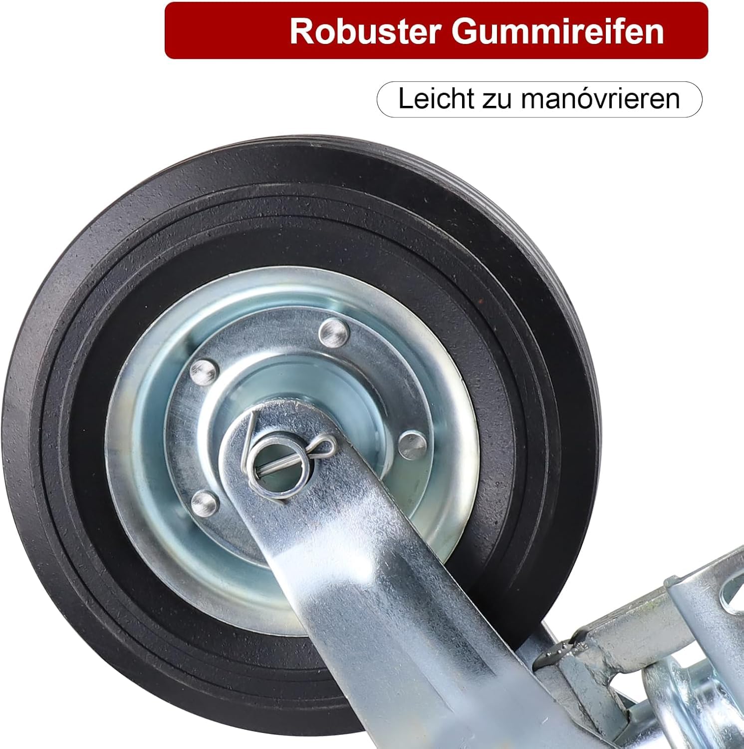 NBJINGYI Anhänger Stützrad 400kg - Ø 60mm Ersatz-Stützrad mit Pannensicherem Vollgummi-Reifen & Stahlfelge, Dickwandiges Verzinktes Stahlrohr, Rangierhilfe für Wohnwagen, Bootstrailer
