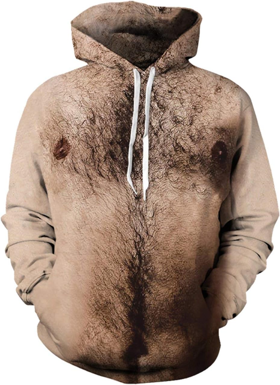 Guys Cool Hairy Chest Fuzzy Lined Hoodys for Women Mens Young Boys Graphics Fashion Lightweight Crewneck Raglan Hoodies Pullover Sweater Shirts with Pockets Back to School Jackets 90s Clothes Medium