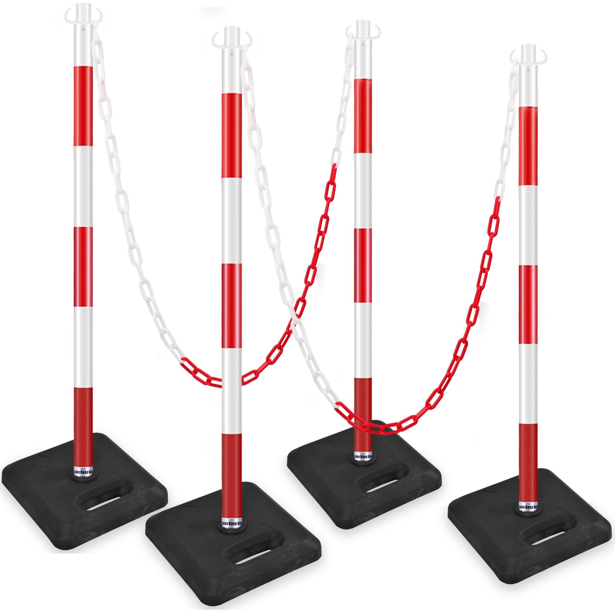 36” Traffic Delineator Posts-4 Pack,Plastic Stanchion Post Set Crowd Control Barriers, Safety Cones with 6.6 Ft Plastic Chain for Construction Cite,