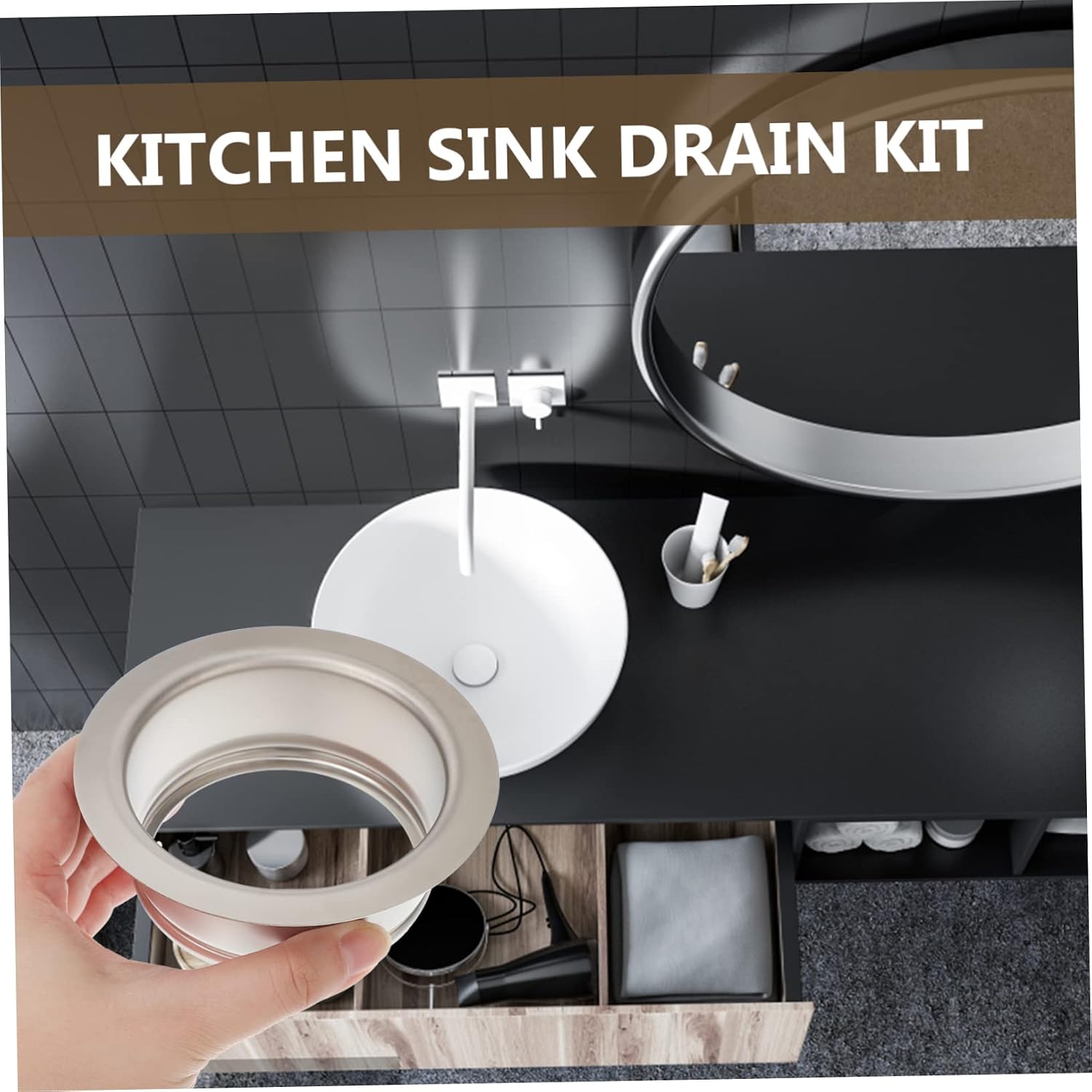Mikikit Stainless Steel Kitchen Sink Drain Kit Garbage Disposal Sink Flange Gasket Compatible Most Models for Efficient Waste Disposal