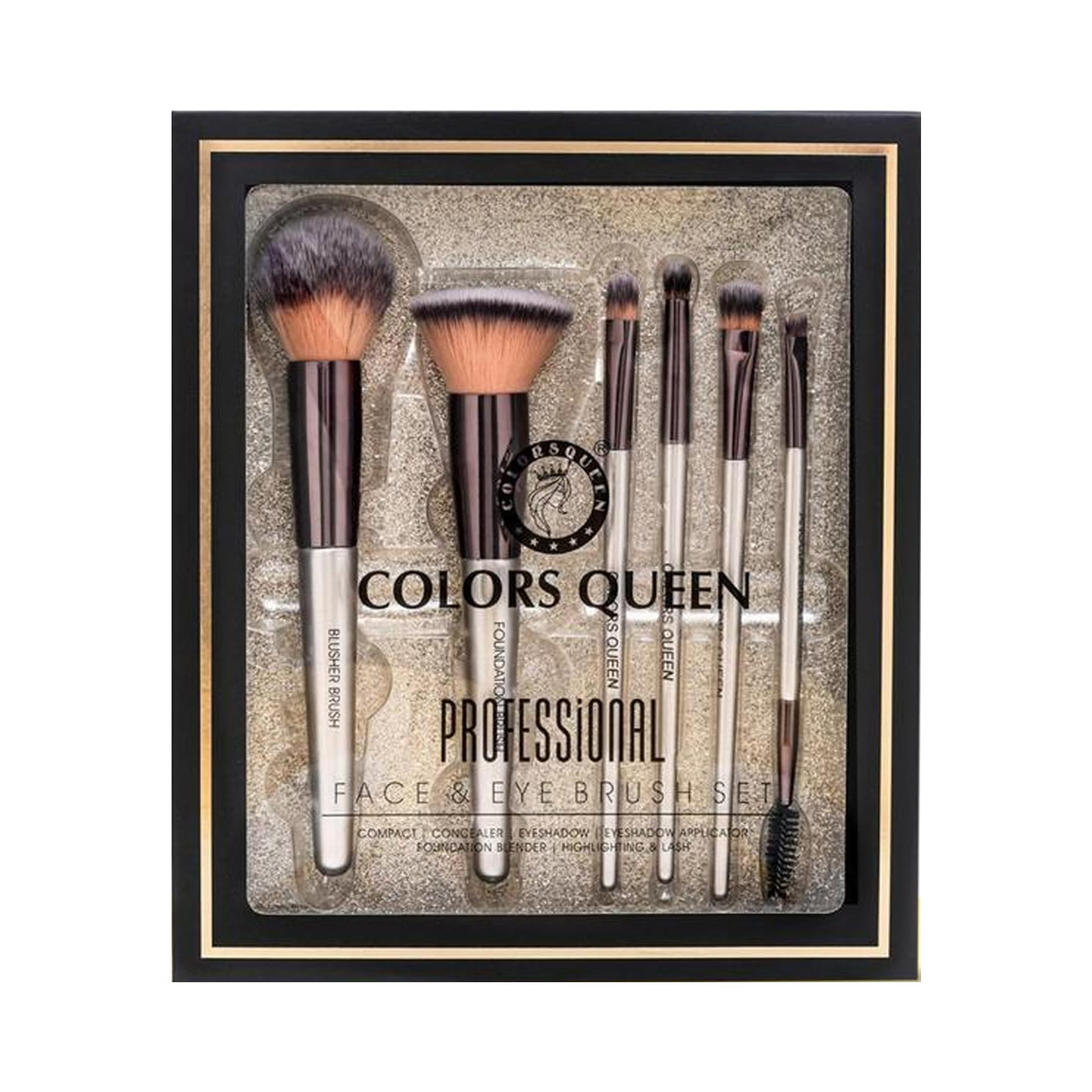 Colors Queen Professional Face & Eye Makeup Brush Set of 6 | Premium Easy to Hold, Ultra Soft Bristles, Face & Eye Makeup Brush Set for Liquid, Cream & Powder Application