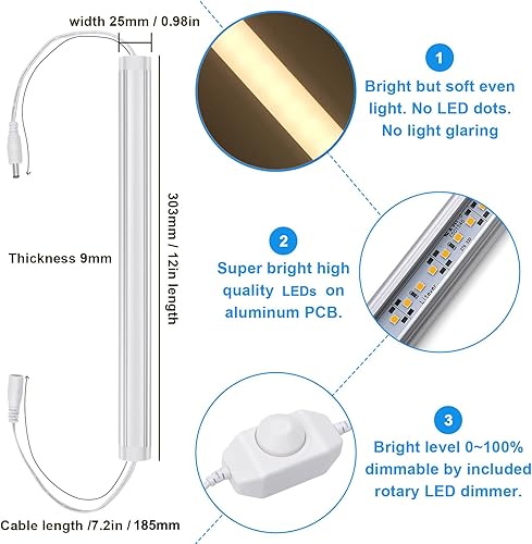 Miniatura 9 de Litever Kit de luces LED para debajo del gabinete + barras de luz adicionales de 12 pulgadas, blanco cálido 3000 K