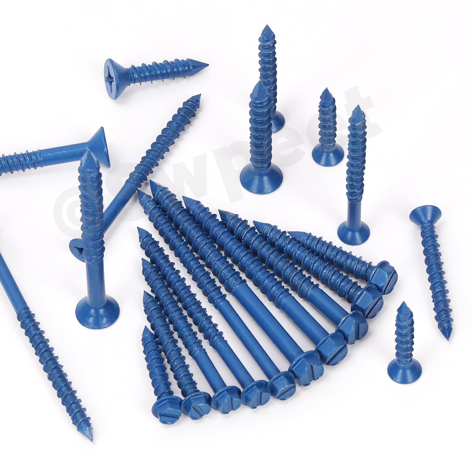 Swpeet 52 pezzi 3/16" x 1-1/4" viti per calcestruzzo a testa rondella esagonale scanalata con inserto esagonale e punta da trapano, kit assortimento, viti autofilettanti per cemento per ancoraggio su