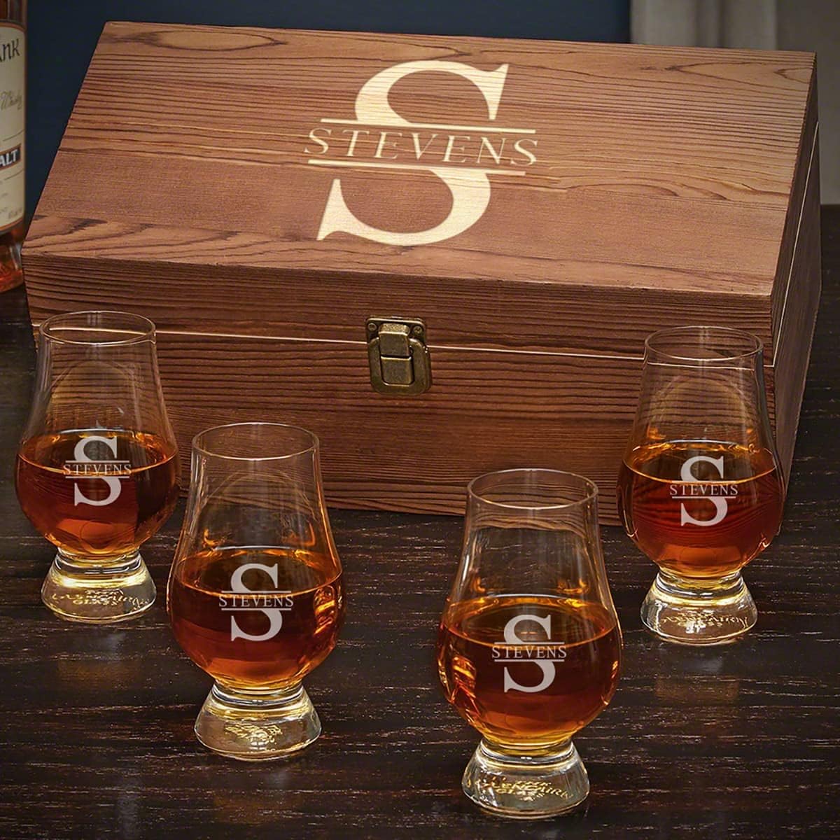 Personalized Glencairn Whiskey Gift Set with Box, 6oz Bourbon Tasting Glasses, Glencairn Whiskey Glass Set of 4