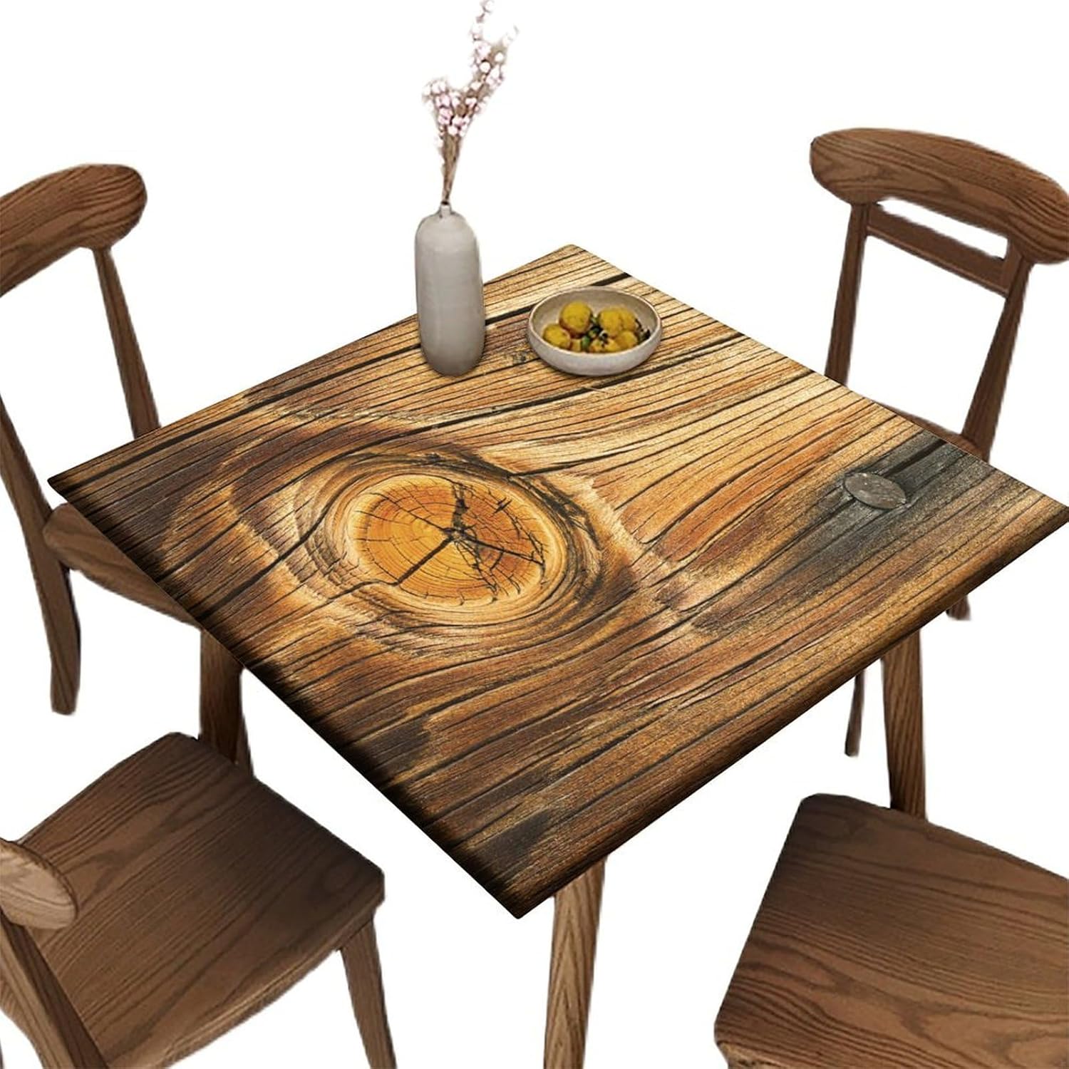 Elastic Edge Fitted Tablecloths, Flower Pattern Printed on Stain Resistant Polyester Table Cover, for Living Room Terrace Party Washable, Fit for 60" x 60"Square Table