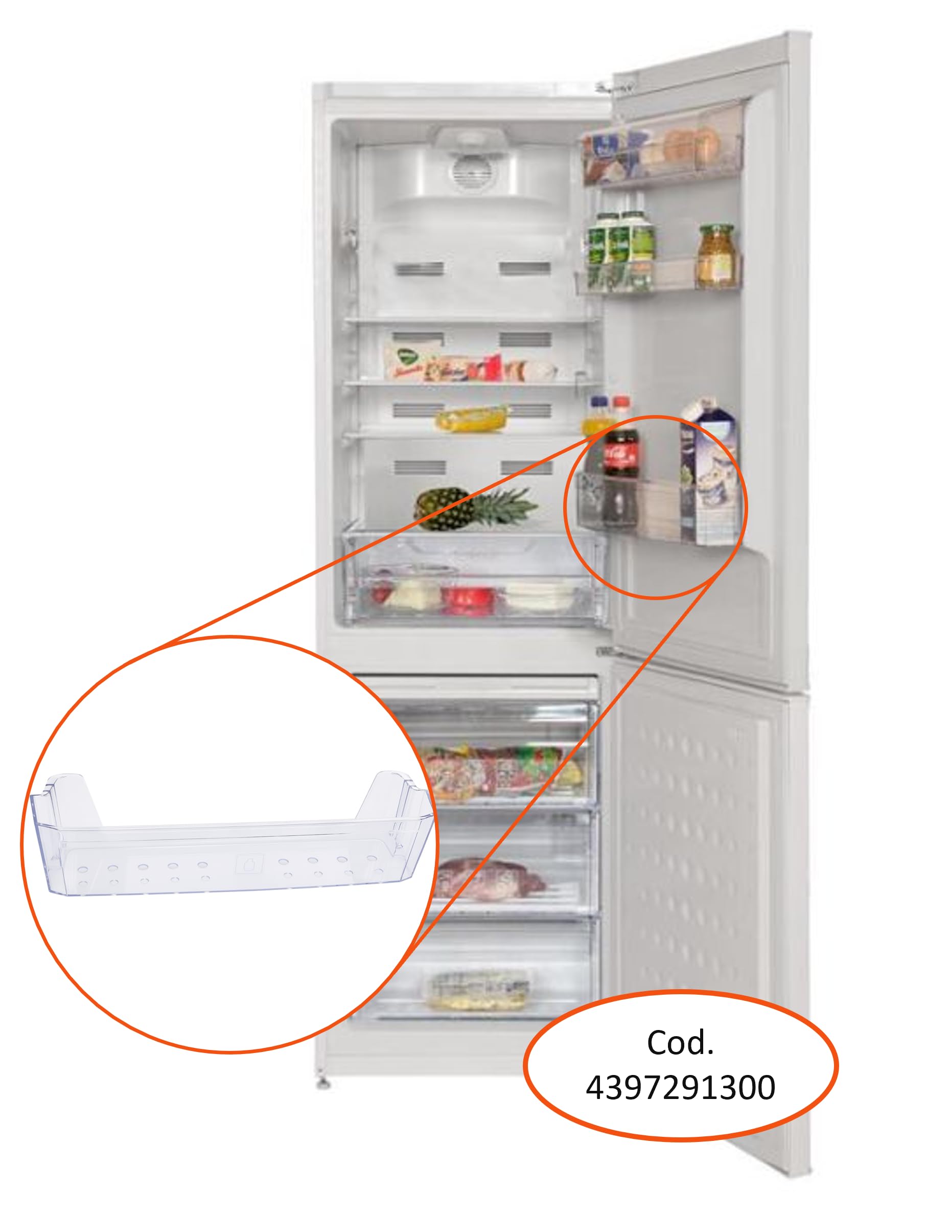 Recamania Botellero Frigorífico Compatible con Beko | Cod. 4397291300 | Medidas 458x100x120 mm | Compatible con Whirlpool, Grundig, Hotpoint, Ariston, Indesit, Privileg, Ignis