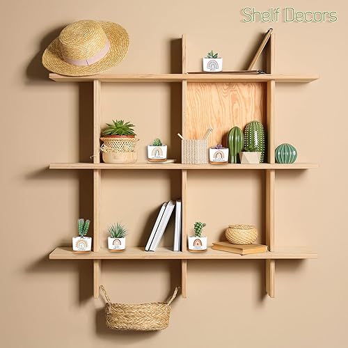 Vista 4 de Sieral 6 macetas de cerámica con bandeja de bambú para suculentas, regalo de agradecimiento, para compañeros de trabajo, empleados, veterinarios